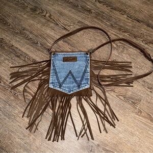 Brown and Blue Fringe Wrangler Crossbody Bag